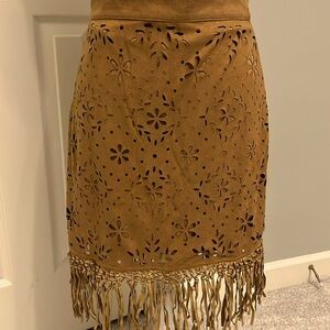 Fringe faux suede skirt camel color  sz‎ S